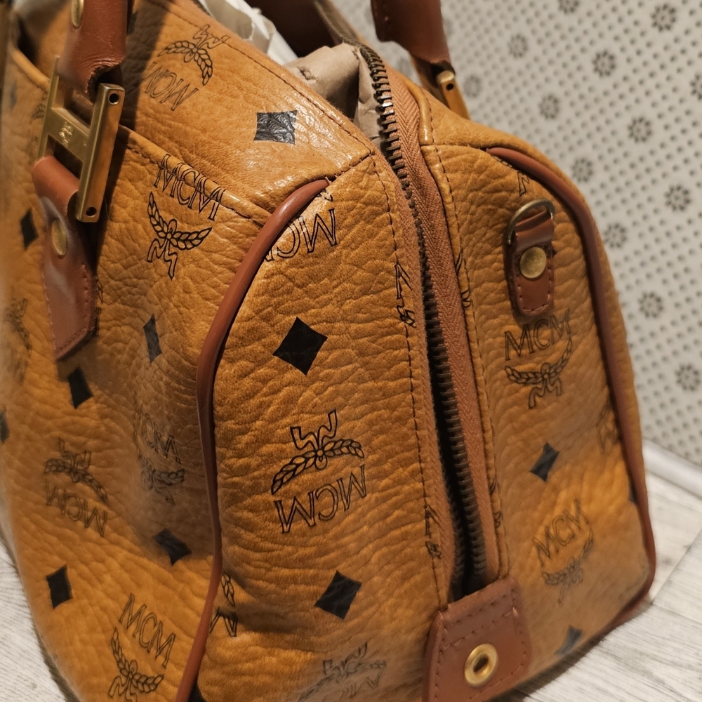 MCM Women's Tan Leather Boston Satchel - Picture 7 of 16